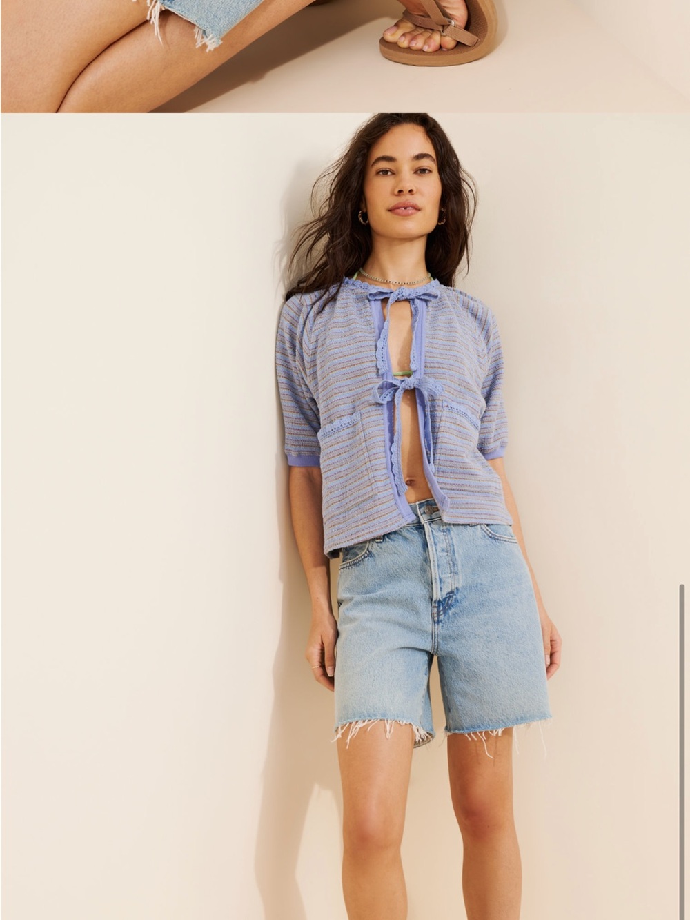 Free People Striped Knit Top with Tie Front